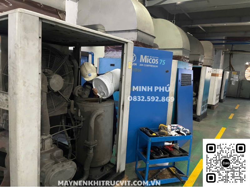 Bảo dưỡng máy nén khí Micos, Sửa chữa máy nén khí Micos, Micos air compressor repair sevice, Bao duong may nen khi Micos, Sua chua may nen khi Micos, Thay dầu máy nén khí Micos 75kW,